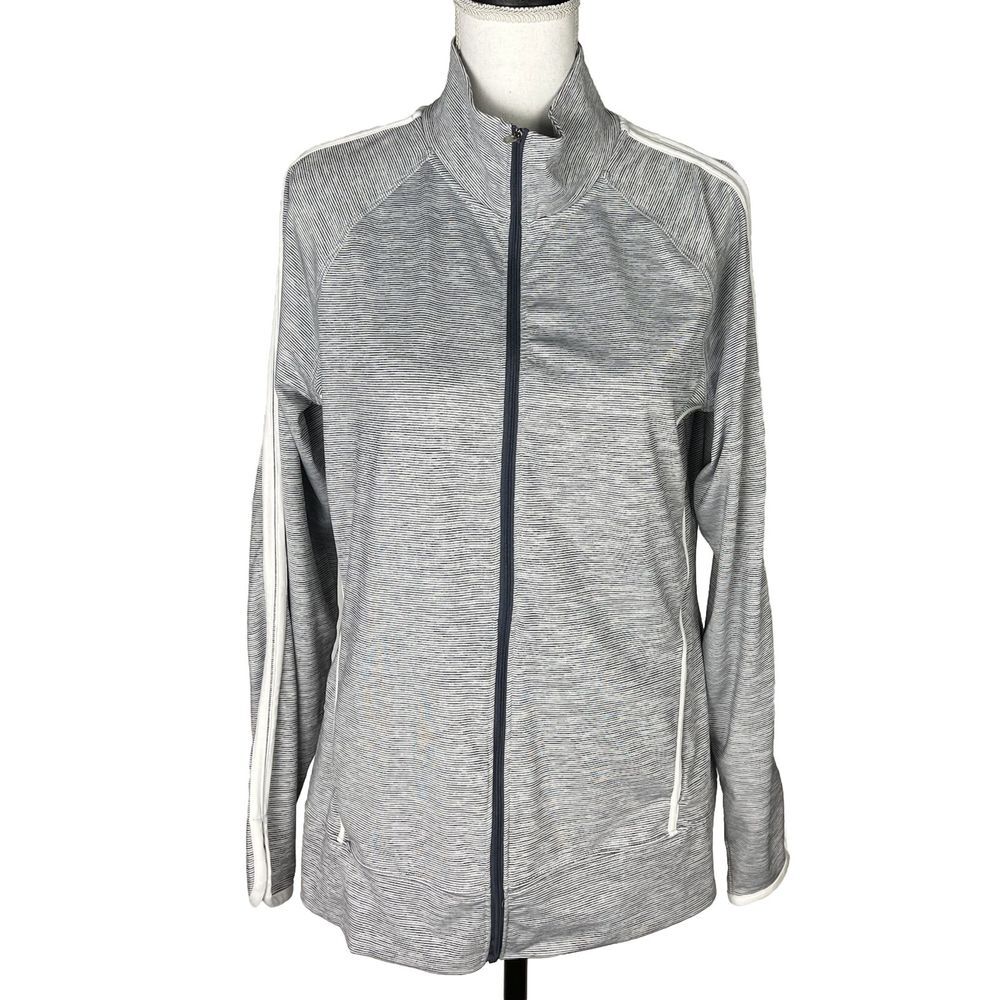 Champion Duo Dry Zip Up Long Sleeve Gray White Trim Size‎ L Women